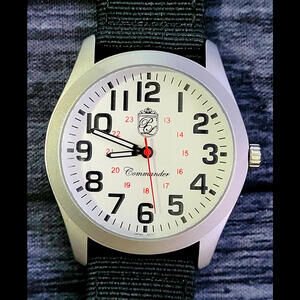 Authentic Pierre Lucerne Commander Field Watch White Enamel Dial Arabic Numerals